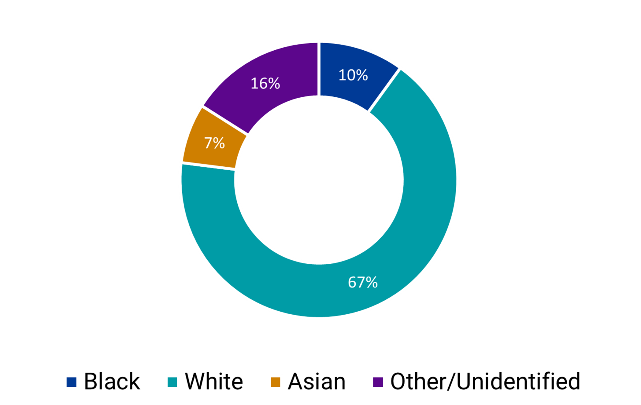 Chart showing breakdown of Emergency Department race: 10% Black, 67% White, 7% Asian, 16% Other/Undefined